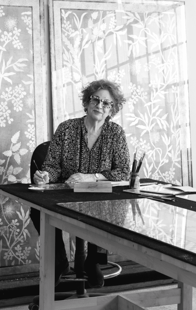 Miriam Ellner, verre egolimise master artist, in her NYC studio