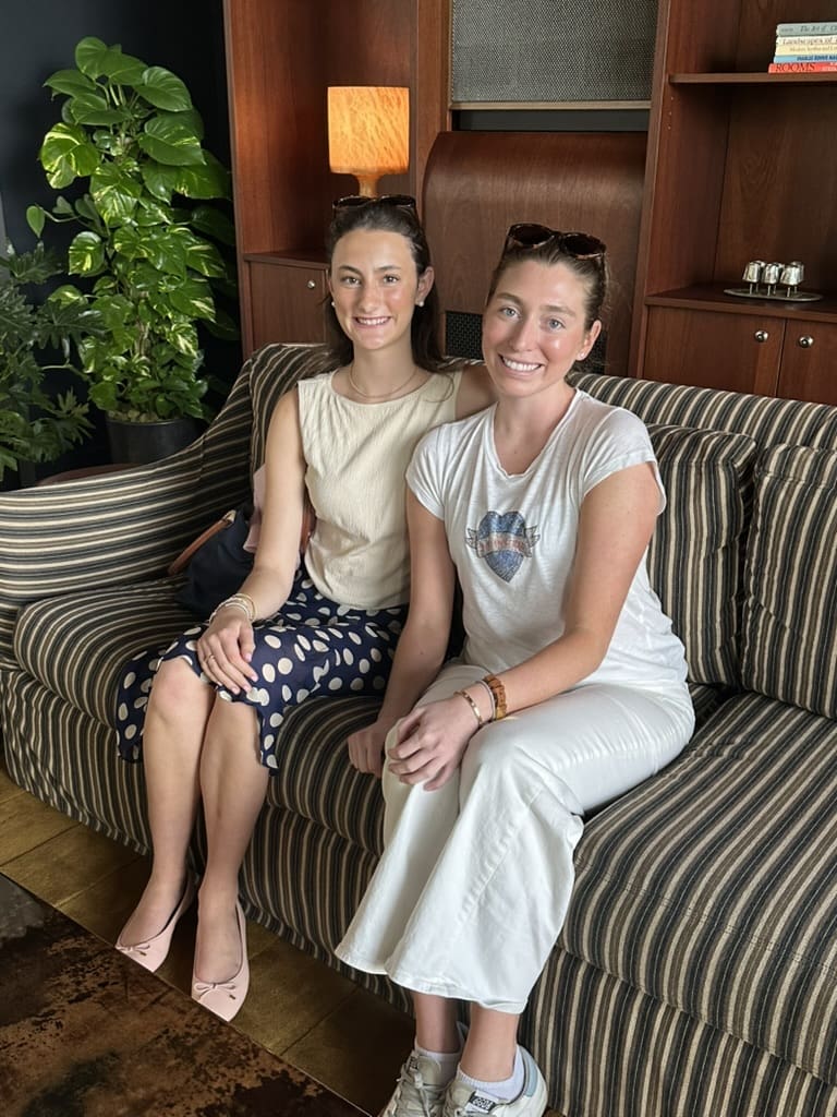 PaperCity's Daria Massey, Sophia Porter providing assistance at the Philanthropy in Fashion Best Dressed photo shoot at Hotel Saint Augustine (Photo by Shelby Hodge)