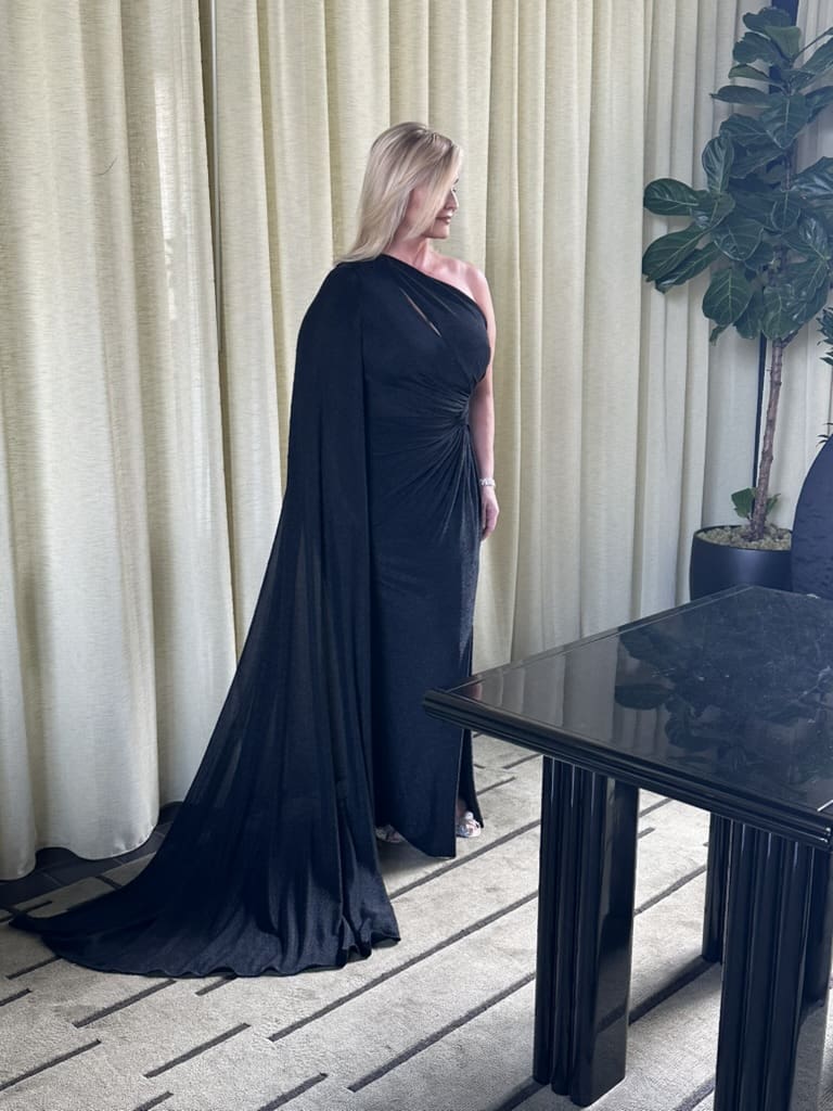 Jennifer Allison wearing Pamela Rolland  at the PaperCity Best Dressed Philanthropy in Fashion photo shoot (Photo by Shelby Hodge)