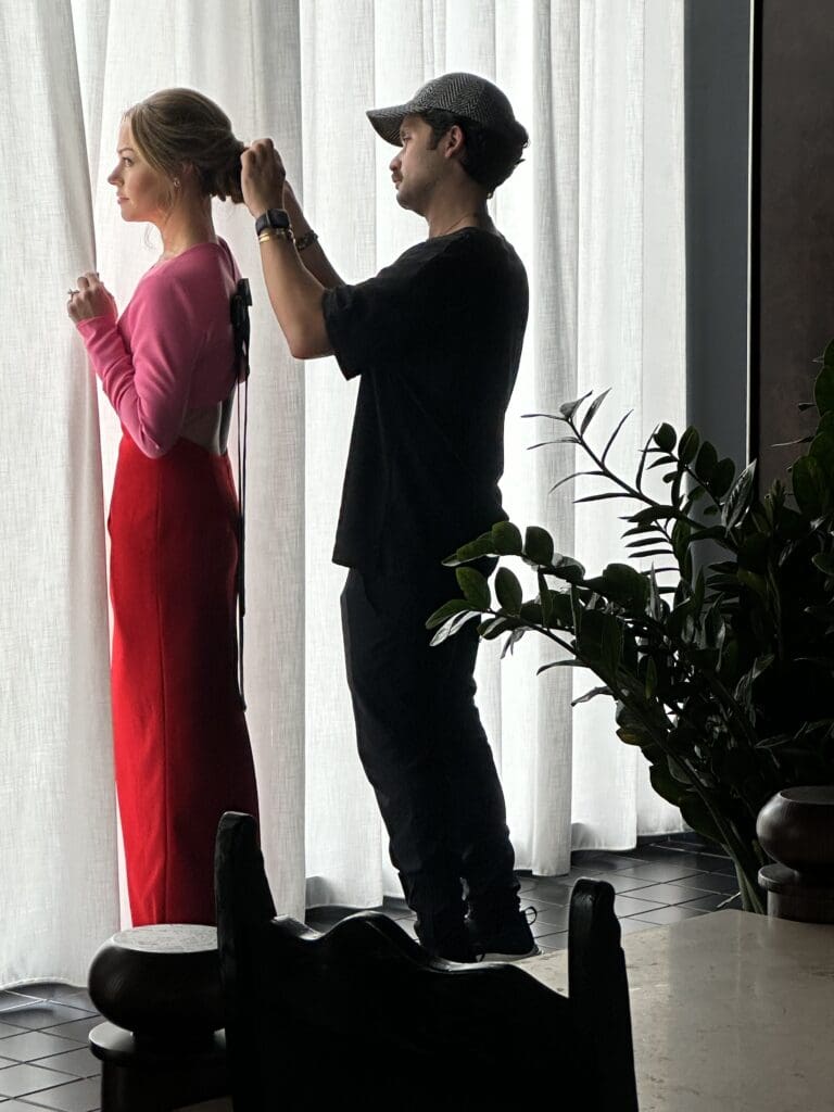 Lexi Sakowitz Marek, Tarek El-Bjeirmi at the PaperCity Philanthropy in Fashion photo shoot at Hotel Saint Augustine (Photo by Shelby Hodge)