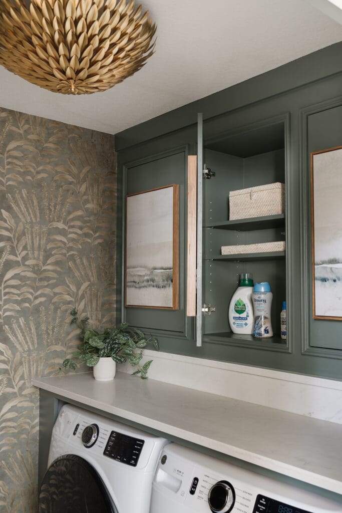 Cabinet doors in the laundry room feature a push-to-open closure for easier access and a seamless look. (Photo by Madeleine Harper)