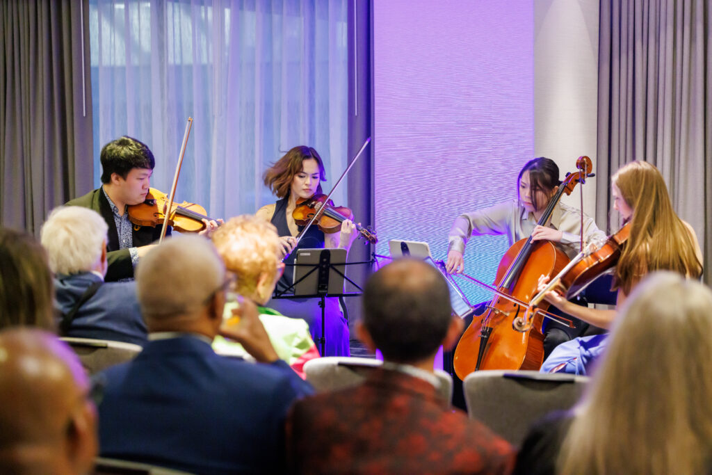 Young Artists Yu-Ming Ma, Astrid Nakamura, Wei-An Hung, Rebecca Benjamin at DACAMERA Gala 2025: Music Salons & Supper Club (Photo by Katy Anderson)