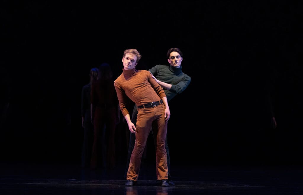 Houston Ballet demi soloist Jack Wolff and Corps de Ballet dancer Riley McMurray in Stanton Welch’s "Sparrow" (Photo by Amitava Sarkar. Courtesy Houston Ballet.)