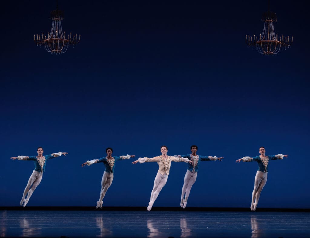 Houston Ballet principal Connor Walsh and artists of Houston Ballet in "Theme and Variations" (© The George Balanchine Trust. Photo by Amitava Sarkar. Courtesy Houston Ballet.)