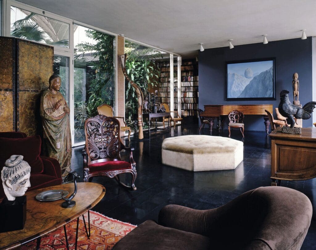 A touchtone for this exhibition is this image, "Living Room of the de Menil House," 1982. (Courtesy the Menil Archives, The Menil Collection, Houston)