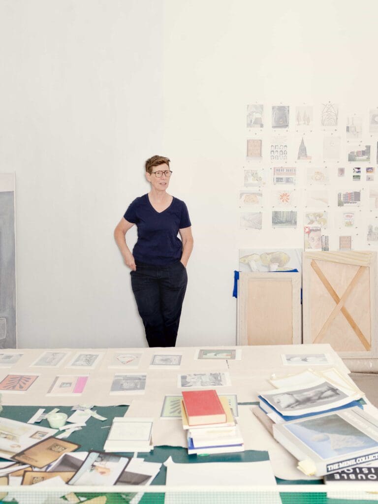 The artist in her studio, May 3, 2025 (Photo by Antonio Chicaia)