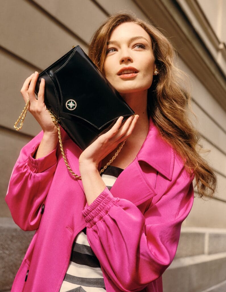 The Chickie by 11 Juillet can be worn over the shoulder, as a crossbody, or carried as a clutch.