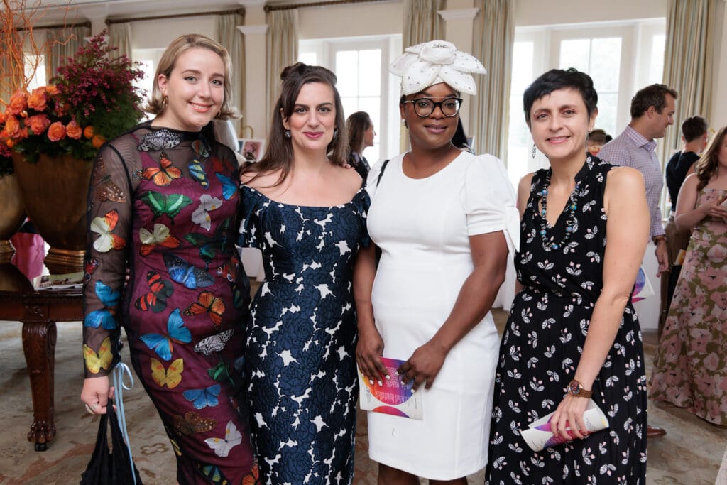 Craft Center curator Sarah Darro, executive director Leila Cartier, with silent auction artists Perata Bradley, Nela Garzón, at Crafting a Legacy 2025 Spring Luncheon (Photo by Katy Anderson)