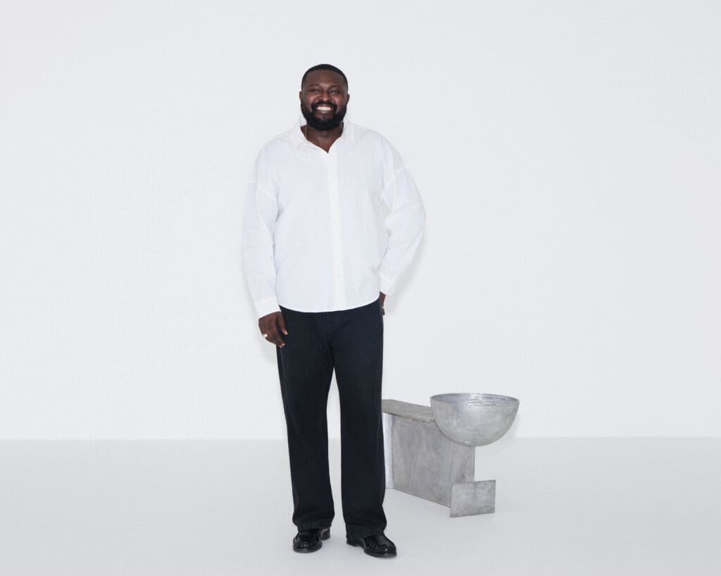 Nifemi Marcus-Bello with his "TM Bench with Bowl," 2023 (Courtesy Loewe)
