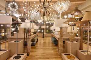 Visual Comfort, Hubbardton Forge, Arteriors, and Curry & Co. are just some of the lighting collections carried in the new Perigold Houston store