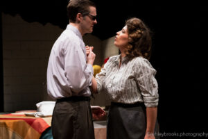 John Arnold, Brennan Blankenship break into a scene in Lone Star Lyric’s “Séance on a Wet Afternoon” by Stephen Schwartz (Photo by Ashley Brooks)