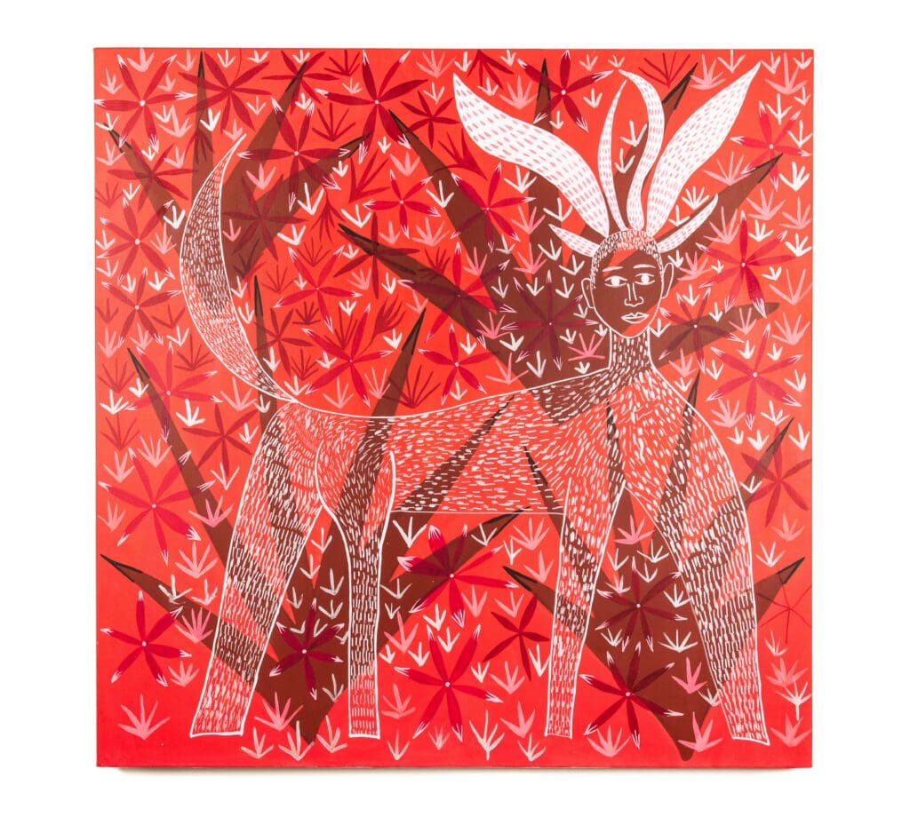 Gerardo Rosales' "Faun," 2025, immediately captivates an art viewer at Heights art space, Laura (the gallery. Image courtesy the artist and Laura (the gallery), photo © Graham W Bell.