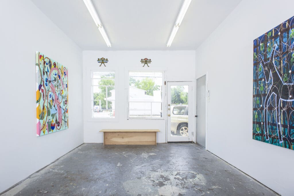 Gerardo Rosales' "Drone 4" and "Drone 5," both from 2025, watch over the intimate, but mighty Laura (the  gallery). Image courtesy the artist and Laura (the gallery), photo © Graham W Bell.