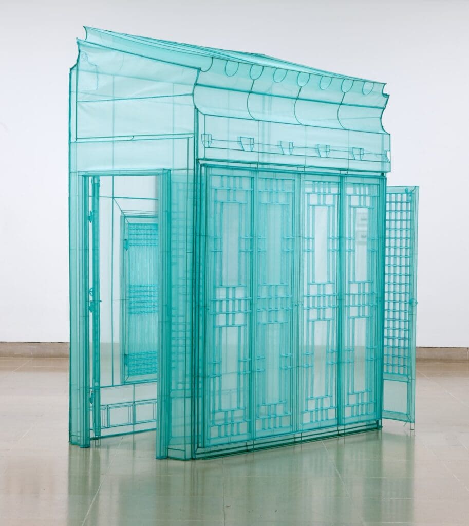 Do Ho Suh, Korean, born 1962 Hub, 260-10 Sungbook-dong, Sungbook-ku, Seoul, Korea, 2016, polyester fabric and stainless steel, Dallas Museum of Art, TWO x TWO for AIDS and Art Fund, 2019.15 © Do Ho Suh. (Courtesy the artist and Lehmann Maupin)