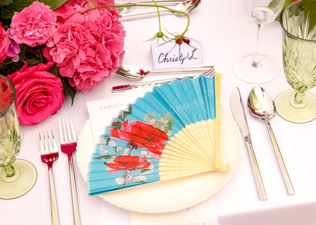 Creative place cards at the Christy Lynn poolside luncheon in Southampton (Photo by BFA / Kevin Czopek)