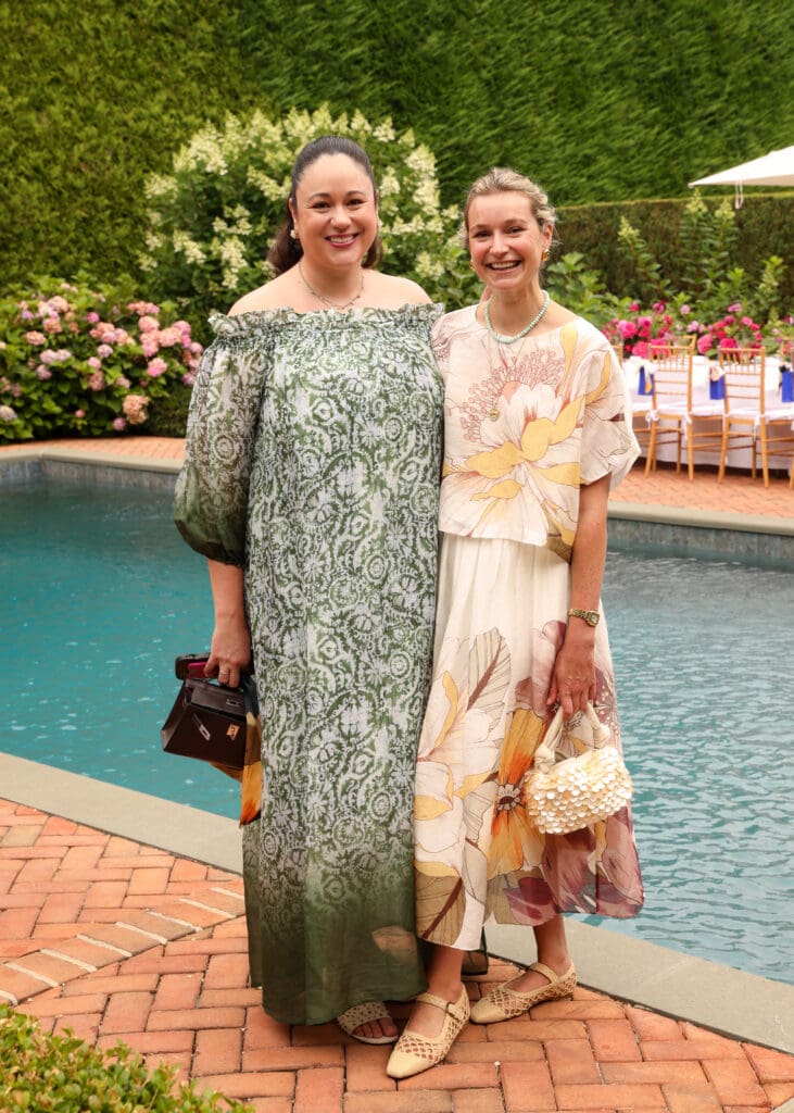 Gallerist Patti Ruiz-Healy of San Antonio and New York, style blogger Samantha Smalling at the Christy Lynn  poolside luncheon in Southampton, (Photo by BFA / Kevin Czopek)