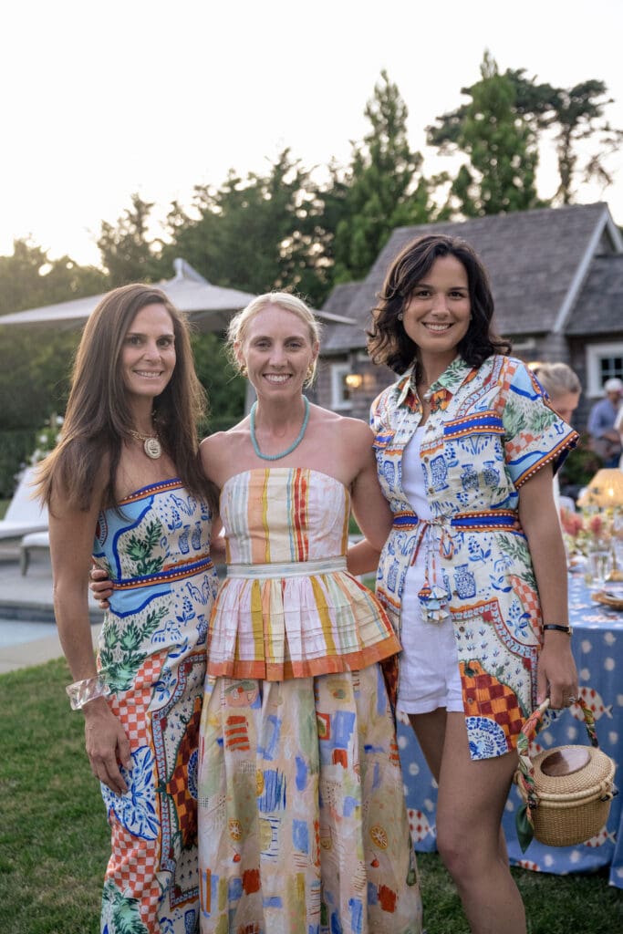 Marla Mullen Sanford, Chloe Burch Seaver, Mariana Favrot at the Hunter Bell fashion-themed dinner party in Nantucket. (Photo by Charity Grace Photography)