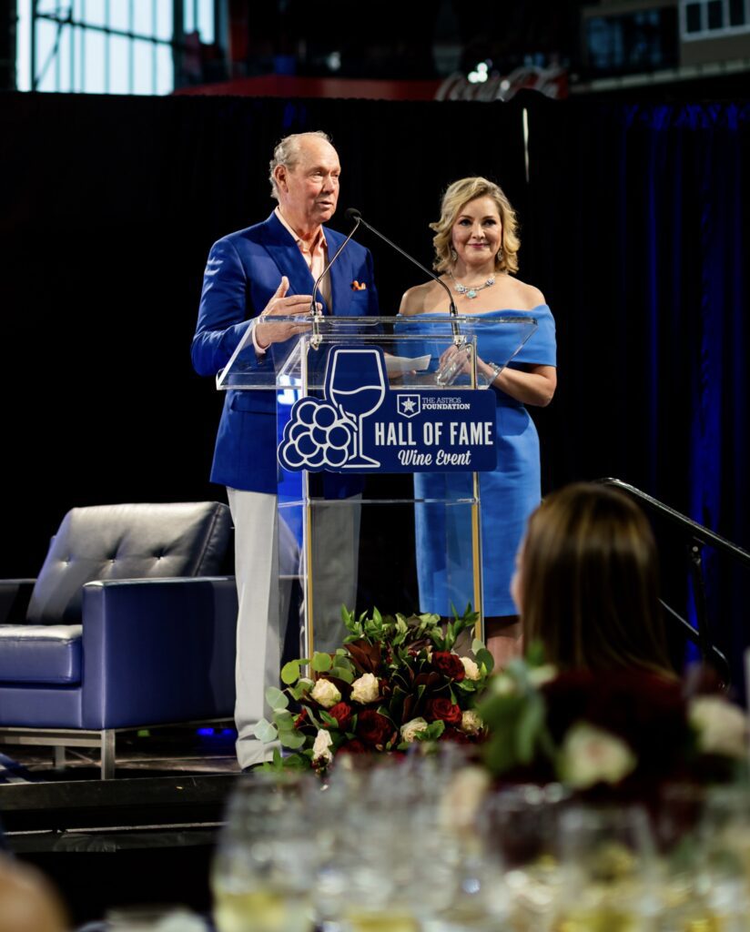 Jim and Whitney Crane spoke from the heart at the Houston Astros Foundation Wine Dinner on the field at Daikin Park. 