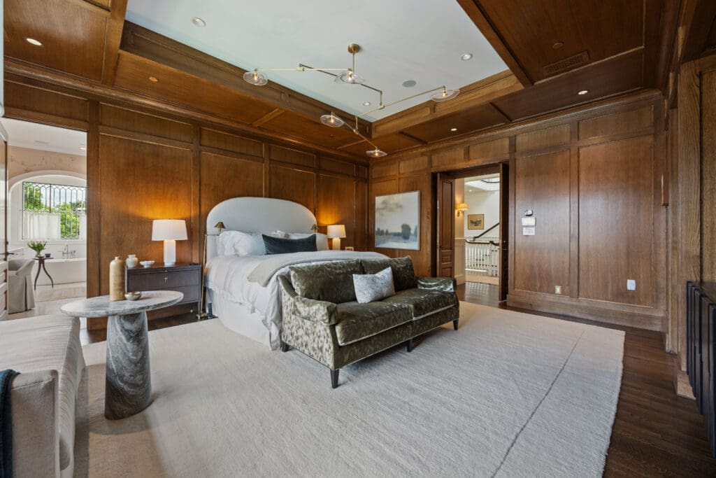 As it should, the primary bedroom includes all the luxurious bells and whistles an owner would expect of a $13.5 million home. (Photo by Full Package Media / Compass)