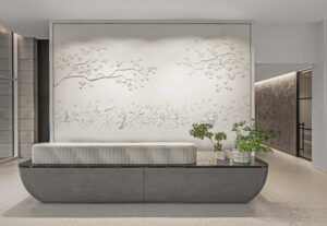 2811 Maple lobby with custom artwork by Brandon Mike; Image by Eric Laignel