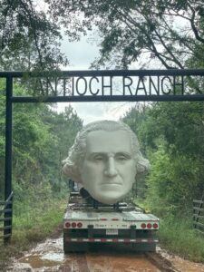 David Adickes’ special edition George Washington sculpture loads in to Tony Buzbee’s Antioch Ranch