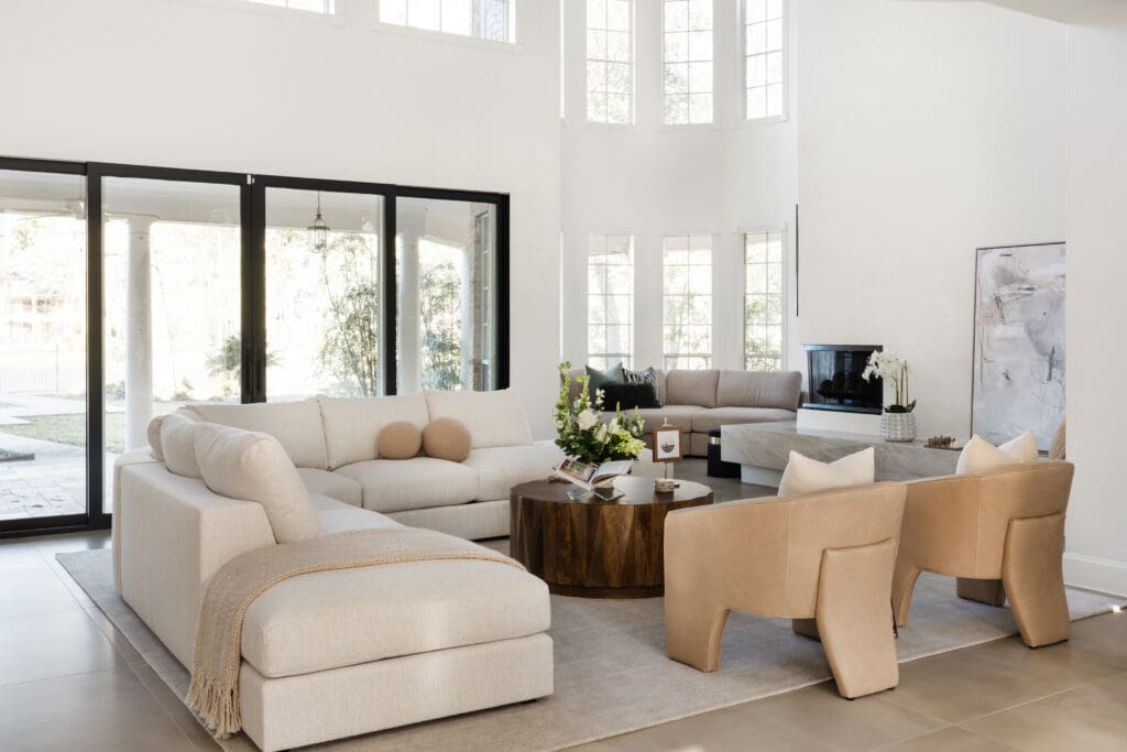 The family room has ample seating and a nook designed for quiet moments.