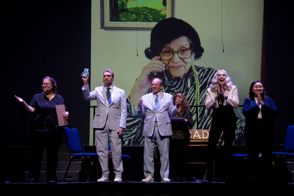 Janet Thompson, Allen Karger as Dewey, Mark Goldberg as Howe, Marty Lundstrom as Betty Big Bad and Laura Jones as Connie in Night Court's "Law’s Anatomy: The Juris Doctor Will See You Now" (Photo by Ricornel Productions)