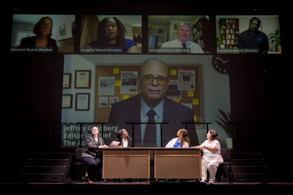 Blair Parker, Michelin Charles, Veronica Jones and Marilyn Brown as Hope Hospital Board Members in Night Court's "Law’s Anatomy: The Juris Doctor Will See You Now" (Photo by Ricornel Productions)