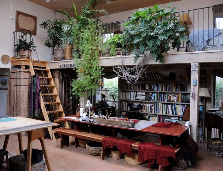 Ewa Kielczewska’s studio is filled with natural light, books and greenery, creating an inspiring space for her leather paintings. (Photo courtesy of Ewa Kielczewska)