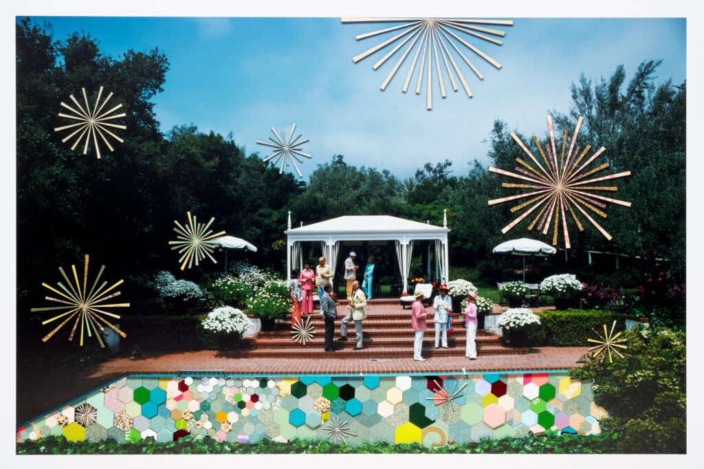 "Plunge Pool: Slim Aarons California Garden Party at the home of Dorothy Laughlin" (2025) by Kelly O'Connor, now on display at Conduit Gallery. (Courtesy of Kelly O'Connor)