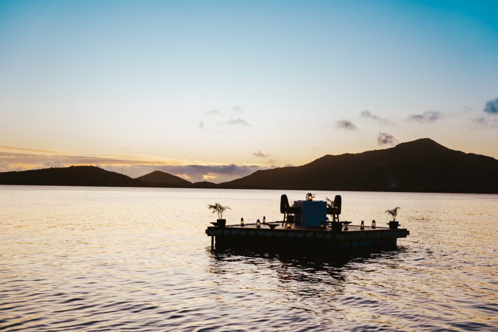 Enjoy romantic picnics or private pontoon dinners (on the Blue Lagoon, your meal is delivered by boat!) under the stars.  (Photo by Turtle Island)