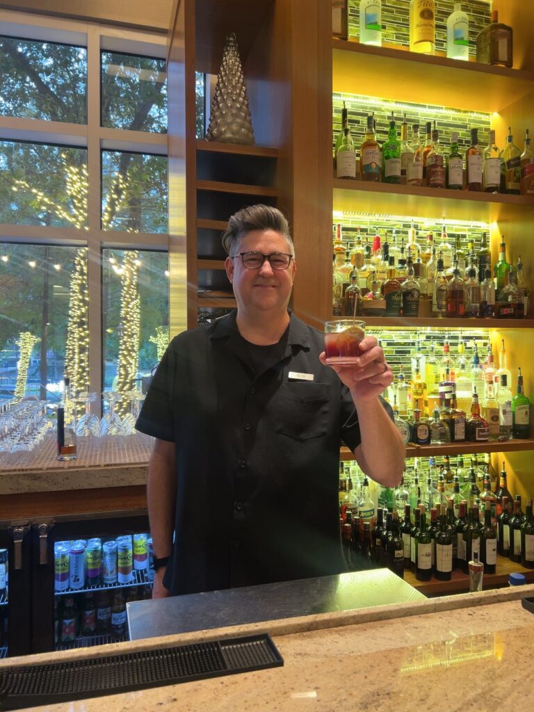 Rob Kelley at the Acqua  Restaurant and Lounge knows his holiday cockails.  (Photo courtesy of The Woodlands Waterway Marriott.)