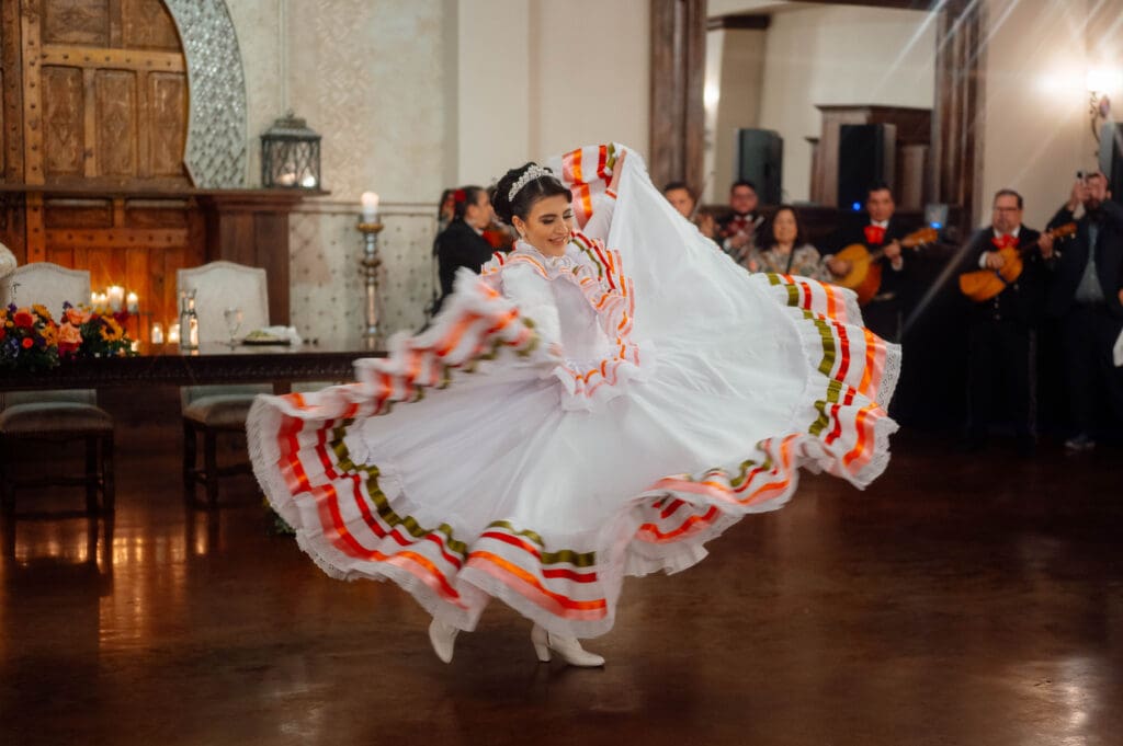 Gracie donned a white dress for her dances with her folklorico dance group.