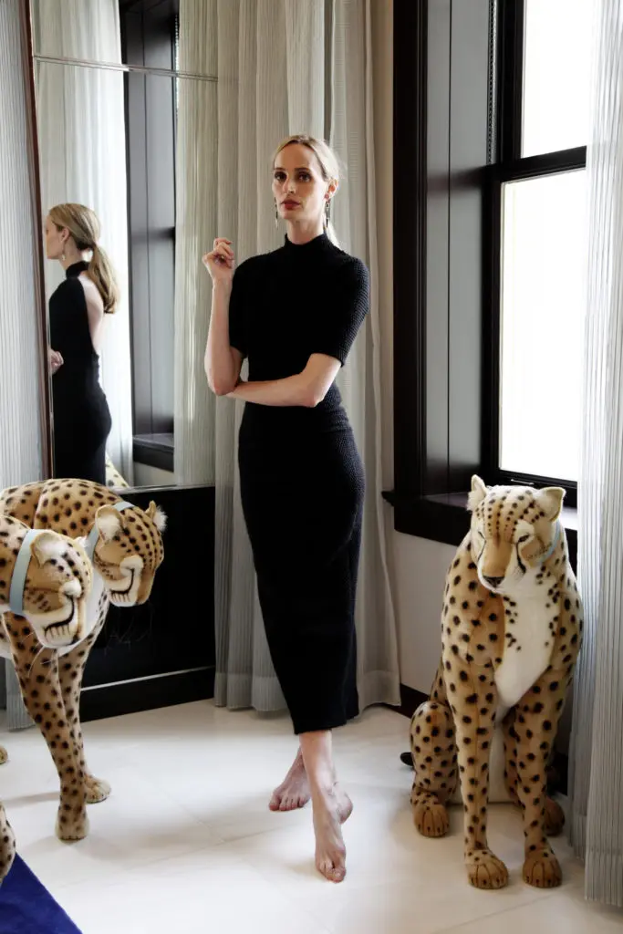 Santo Domingo is surrounded by her Moda Operandi mascots, which travel to all her fashion fêtes. Emilia Wickstead Fall 2014 collection, at modoperandi.com.
