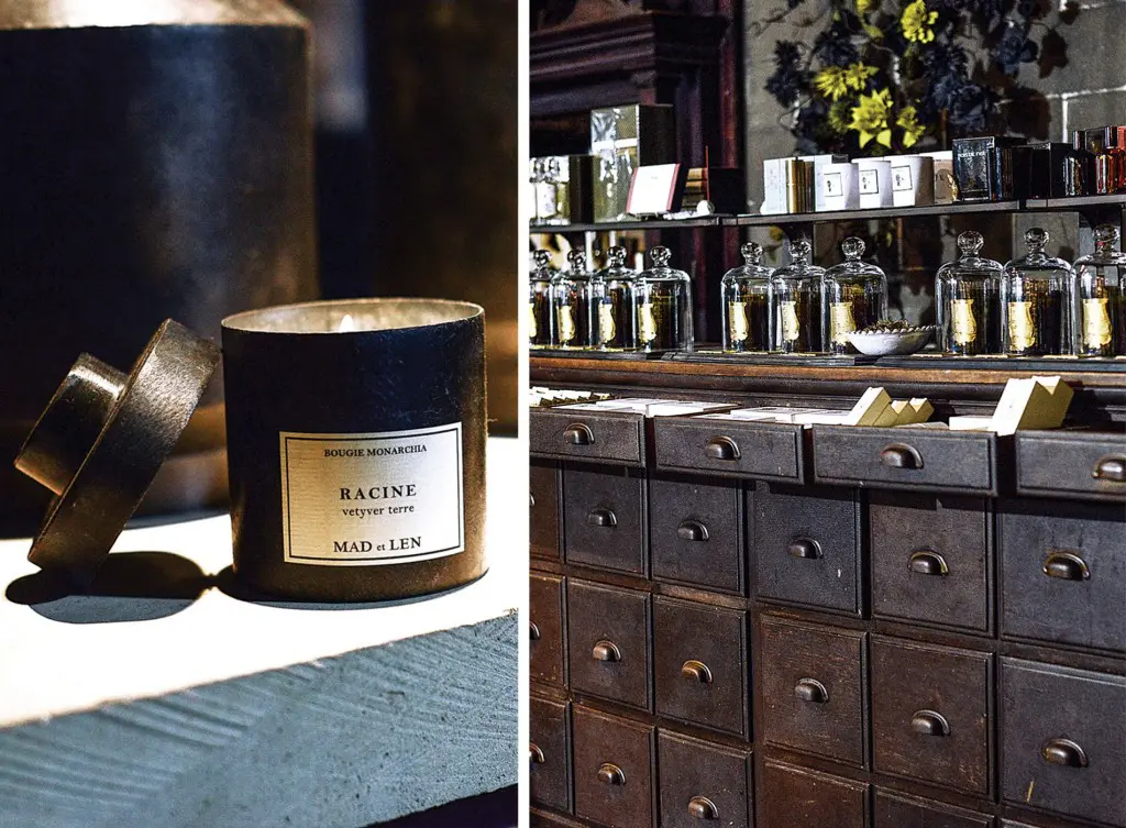 Mad Et Len scented candles in
burnt-steel vessels, $115