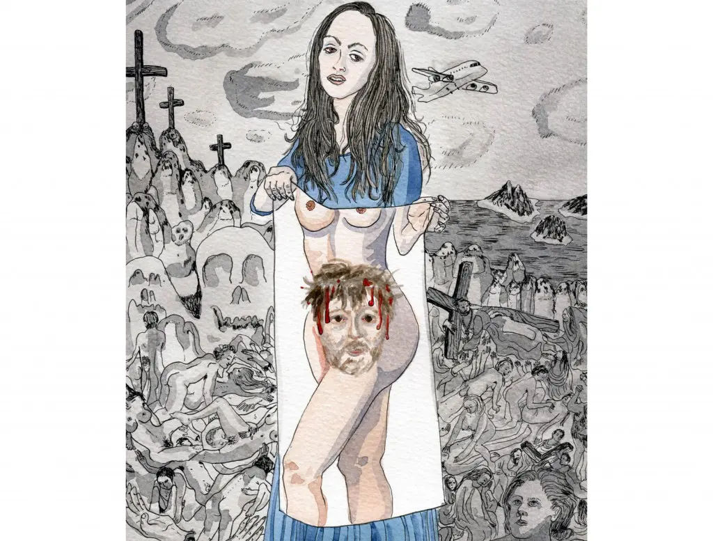 At Redbud Gallery, Jennifer May Reiland conflates Veronica's Veil, with a post-apocalypse reading of feminism. 