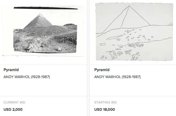 Andy Warhol "Pyramid" photograph and drawing. Clearly one is worth more than the other.
