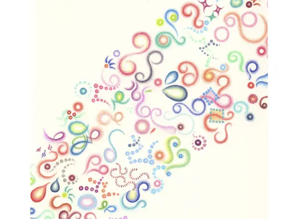 Amy Lin's "Dashing" (detail), 2014, at Nicole Longnecker Gallery, conjures a secret language of lucky charms. 