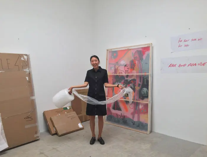 Dallas native/now L.A. gallerist Esther Kim Varet of Various Small Fires shown packing for the Fair. Watch this blog Tuesday, April 21, for Kim Varet's report from Dallas. 
