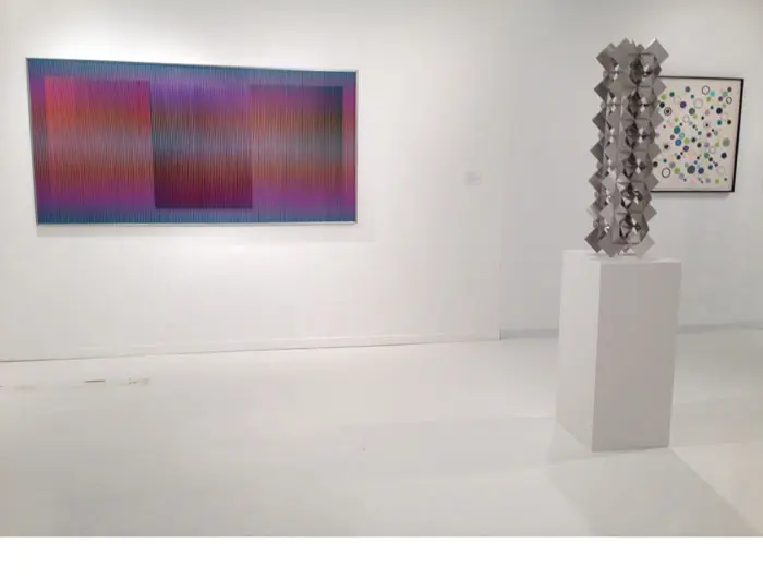 Sicardi Gallery's serene ode to Latin American modernism — starring kinetic master Carlos Cruz-Diez — was one of the Fair's museum-quality booths. 