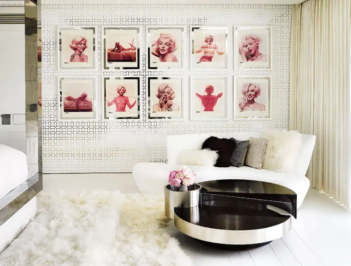 A Vladimir Kagan Crescent sofa anchors Tommy and Dee
Hilfiger’s master bedroom. From the book Vladimir Kagan: A Lifetime of Avant Garde Design (Pointed Leaf Press).