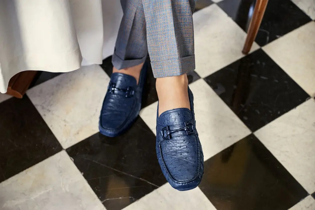 A personalized version of the Ferragamo driver in ostrich