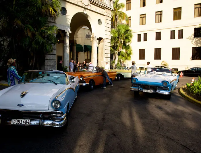 Convertibles outside the hotel