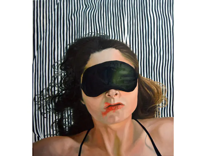 At McClain Gallery, Kelli Vance shares top billing with Alex Katz. Shown: Vance's "All I Cannot See," 2015, invites obvious comparisons with "Fifty Shades of Grey," but also owes a debt to film noir.