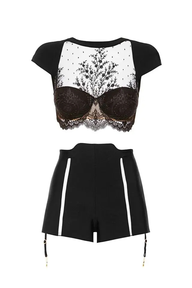 La Perla Neoprene Desire underwired long-line bra and suspender shorts