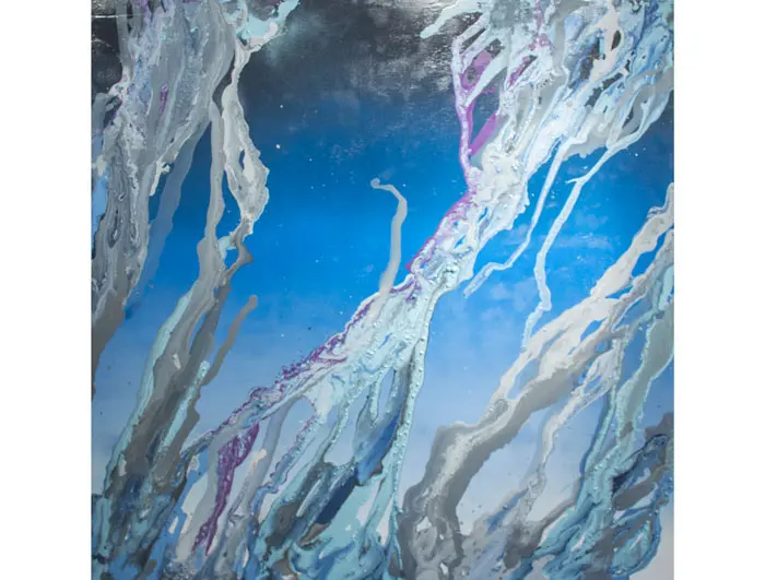 James Burns, another Houston talent in Cardoza's now-on-view showcase, made this aerosol and acrylic on panel, "Untitled," 2014.