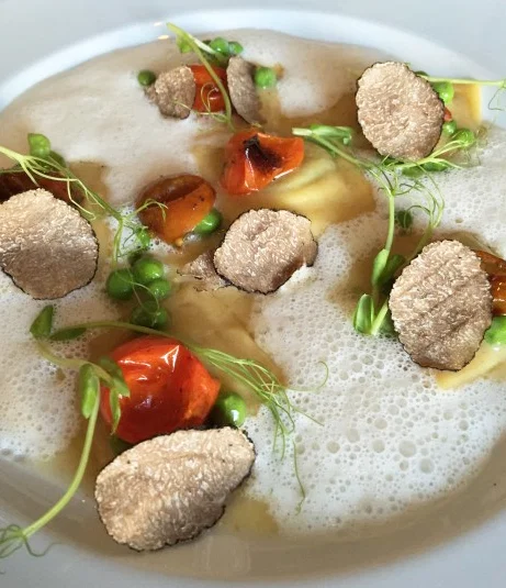What We’re Eating Now:* Green Pea Ravioli and Shaved Truffle