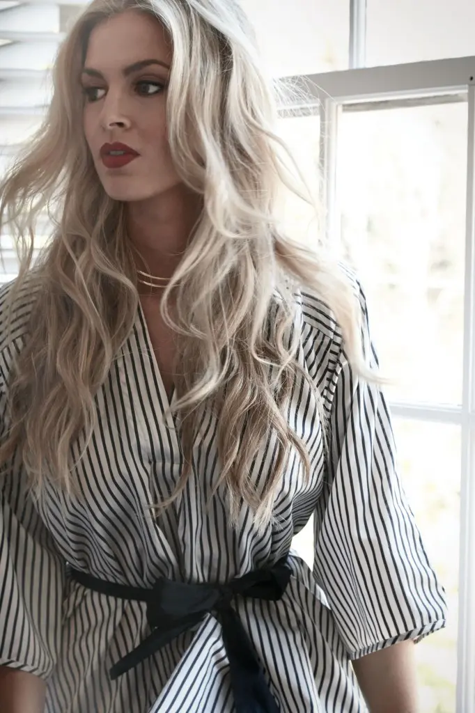 Tome V-neck stripe shirt dress, and Gabriel Artigas collar, both at
TenOverSix.