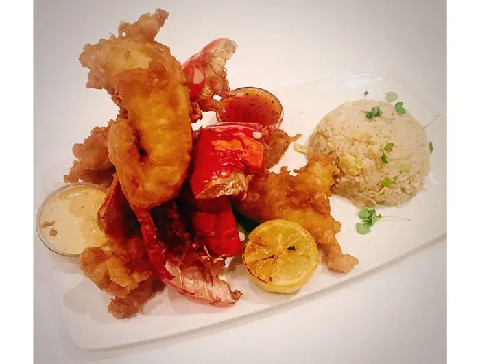 This Canadian tempura fried lobster can be added to your Houston Restaurant Weeks meal for a $14 up charge. It is served with crab fried rice, poblano tartar sauce and red pepper jelly. 