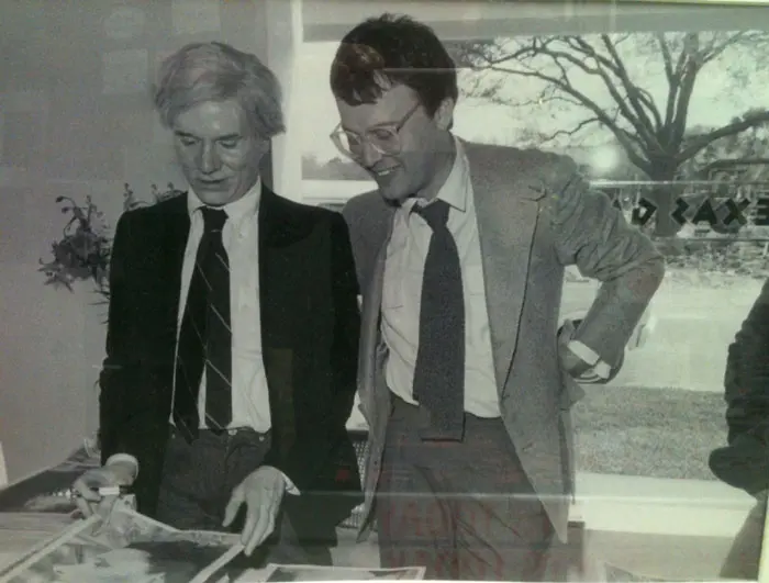 Andy Warhol signs "Interview" magazine covers featuring the photography of Houstonian  Suzanne Paul at Texas Gallery, circa 1980s. (Courtesy Deborah Colton Gallery, Houston.)